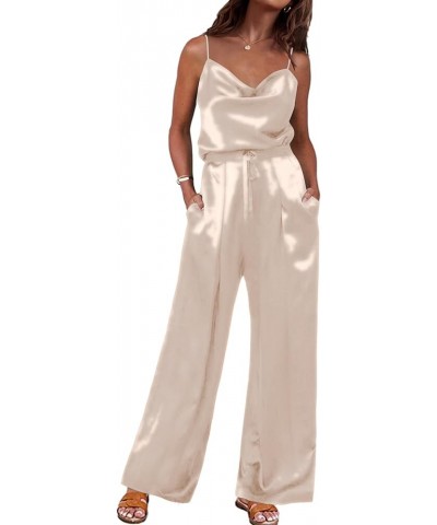 Pajamas for Women Silk Cowl Neck Cami Top Wide Leg Long Pants Set Satin Pjs Sleepwear 2 Piece Lounge Set S-XXL Champagne $18....