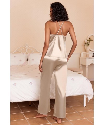 Pajamas for Women Silk Cowl Neck Cami Top Wide Leg Long Pants Set Satin Pjs Sleepwear 2 Piece Lounge Set S-XXL Champagne $18....