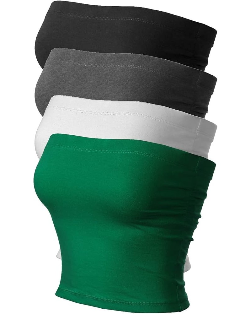 Women's Basic Casual Ruched Side Stretchy Tube Tops 4pack - Black/Charcoal/White/K.green (Ruched Side) $14.26 Activewear