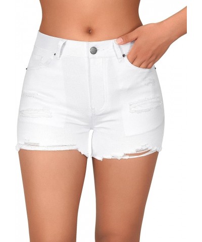 Women's Summer Shorts Mid Rise Ripped Frayed Hem 3" Inseam Denim Stretchy Jean Shorts White $19.13 Shorts