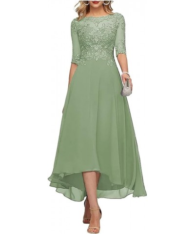 3/4 Sleeves Mother of The Bride Dresses for Wedding Tea Length Lace Appliques Formal Dresses for Women Green $38.46 Dresses