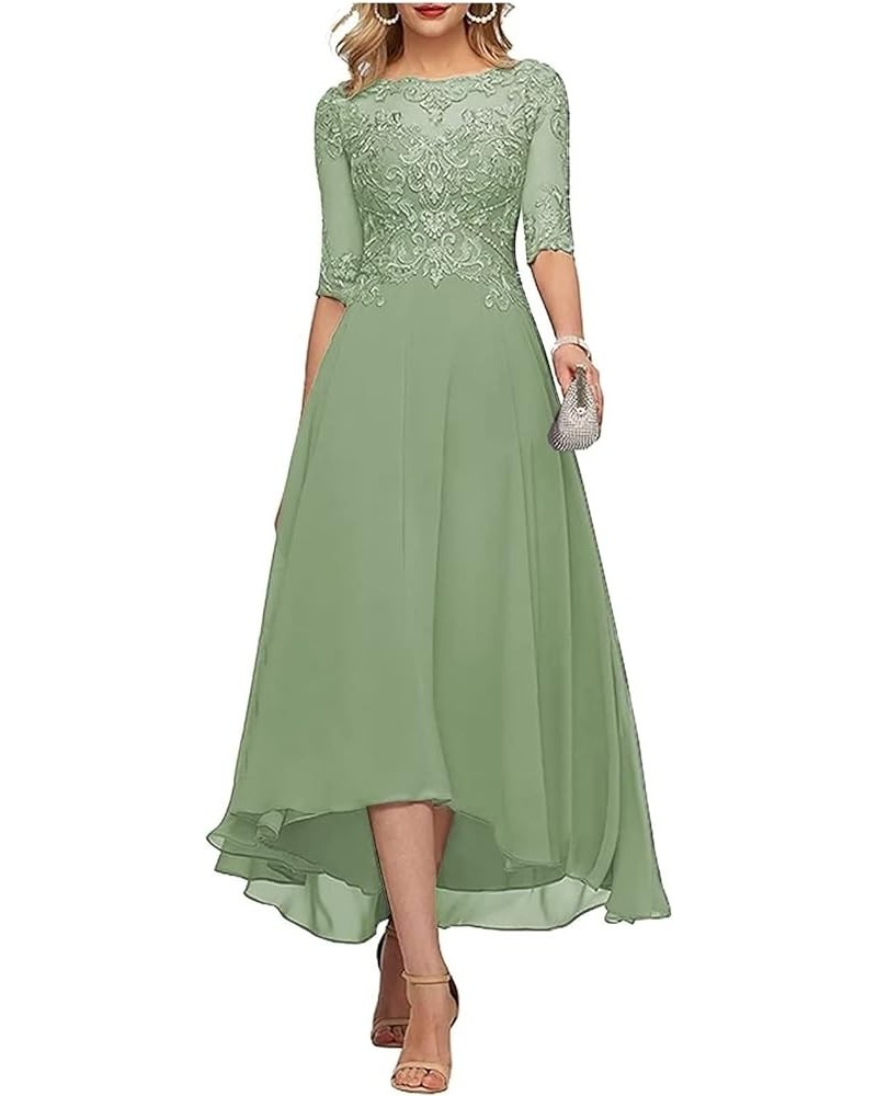 3/4 Sleeves Mother of The Bride Dresses for Wedding Tea Length Lace Appliques Formal Dresses for Women Green $38.46 Dresses