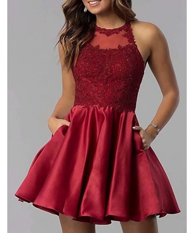 Women's Short Homecoming Dresses Halter Applique Beaded Sleeveless Party Dresses for Juniors with Pockets Mint $33.14 Dresses