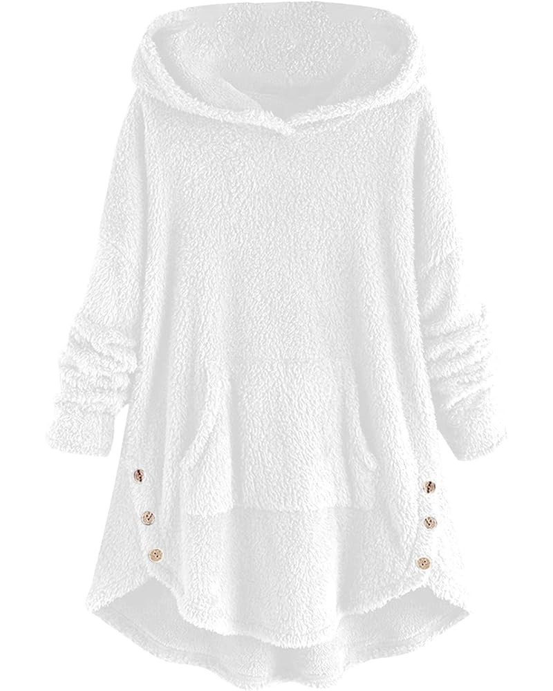 Women Hooded Cardigan Fuzzy Jacket with Pockets Winter Open Front Fleece Coat Outwear Thermal Hoodies Plus Size G-white $9.26...