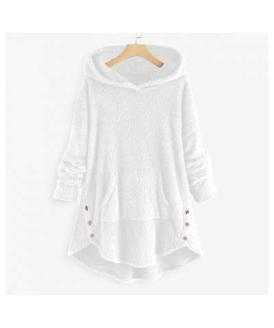 Women Hooded Cardigan Fuzzy Jacket with Pockets Winter Open Front Fleece Coat Outwear Thermal Hoodies Plus Size G-white $9.26...