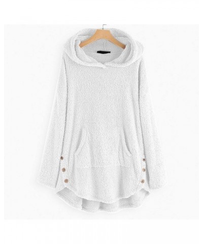 Women Hooded Cardigan Fuzzy Jacket with Pockets Winter Open Front Fleece Coat Outwear Thermal Hoodies Plus Size G-white $9.26...