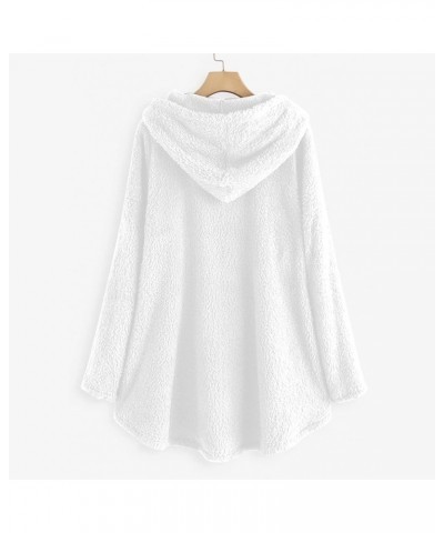 Women Hooded Cardigan Fuzzy Jacket with Pockets Winter Open Front Fleece Coat Outwear Thermal Hoodies Plus Size G-white $9.26...