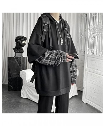 Vintage Hoodie Streetwear Women Men Oversized Sweatshirt Punk Patchwork Pullovers Plaid Hoodie for Teen Aesthetic Clothes Bla...