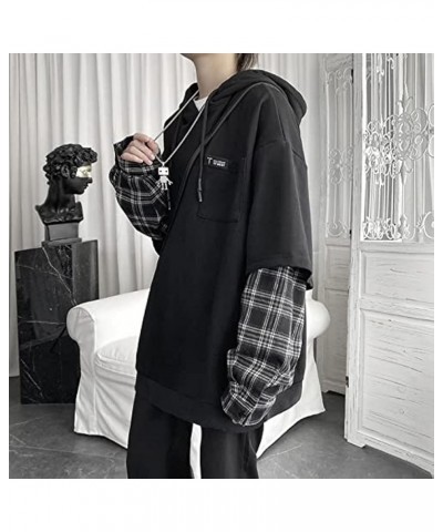 Vintage Hoodie Streetwear Women Men Oversized Sweatshirt Punk Patchwork Pullovers Plaid Hoodie for Teen Aesthetic Clothes Bla...