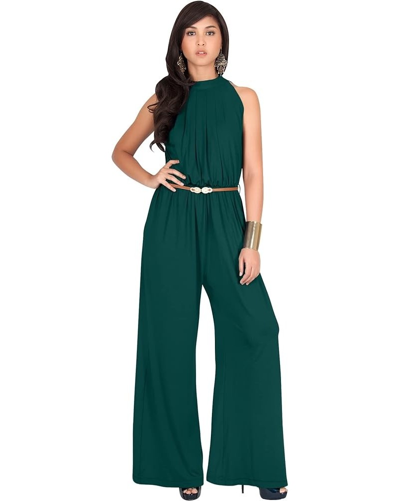 Womens Sexy Sleeveless Wide Leg Pants Cocktail Pantsuit Jumpsuit Romper Emerald Green $23.98 Jumpsuits