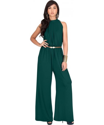 Womens Sexy Sleeveless Wide Leg Pants Cocktail Pantsuit Jumpsuit Romper Emerald Green $23.98 Jumpsuits