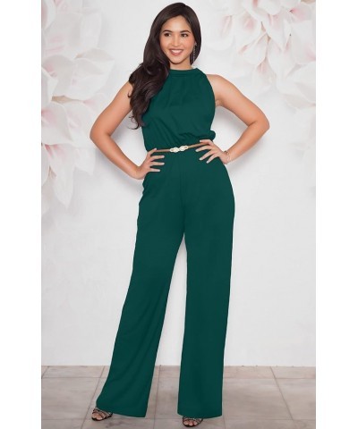 Womens Sexy Sleeveless Wide Leg Pants Cocktail Pantsuit Jumpsuit Romper Emerald Green $23.98 Jumpsuits