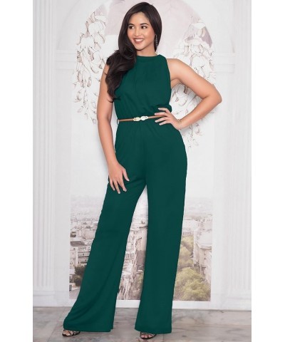 Womens Sexy Sleeveless Wide Leg Pants Cocktail Pantsuit Jumpsuit Romper Emerald Green $23.98 Jumpsuits