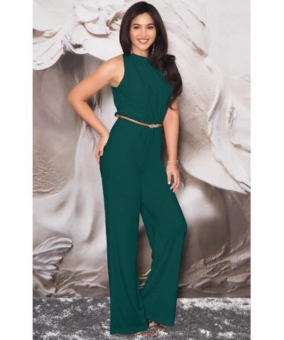 Womens Sexy Sleeveless Wide Leg Pants Cocktail Pantsuit Jumpsuit Romper Emerald Green $23.98 Jumpsuits