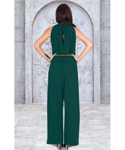 Womens Sexy Sleeveless Wide Leg Pants Cocktail Pantsuit Jumpsuit Romper Emerald Green $23.98 Jumpsuits