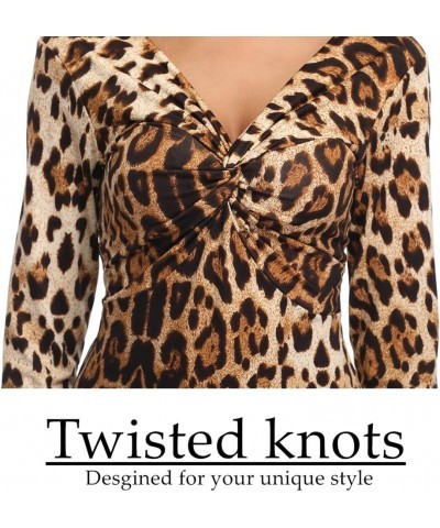 Leopard Print Tops for Women V Neck Long Sleeve Off Shoulder Knot Chest Ruched Shirt Blouse Slim Sexy Bstyle-leopard $15.51 B...