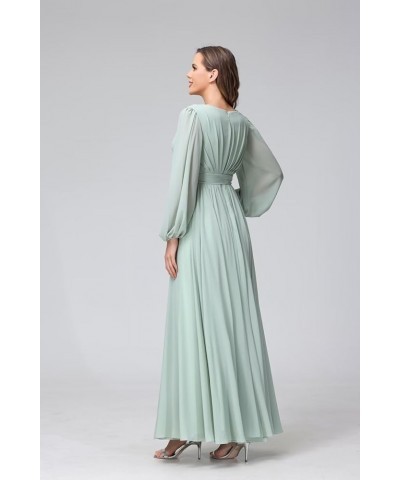 Long Sleeve Bridesmaid Dresses for Wedding with Slit Flowy Chiffon Formal Dresses with Pockets SYYS095 Steel Blue $32.40 Dresses