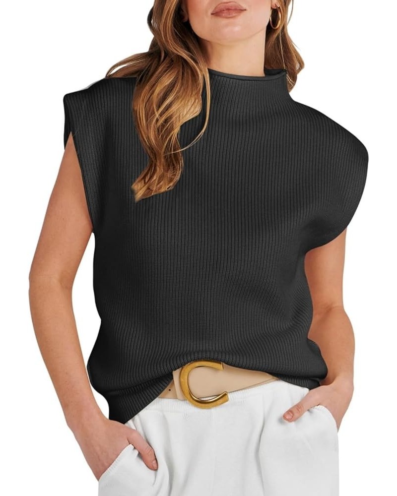 Women Casual Mock Neck Knit Sweater Vest Sleeveless Ribbed Pullover Tank Tops Solid Basic Knitwear 01-mock Neck Black $10.17 ...