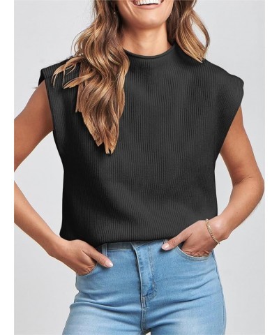 Women Casual Mock Neck Knit Sweater Vest Sleeveless Ribbed Pullover Tank Tops Solid Basic Knitwear 01-mock Neck Black $10.17 ...