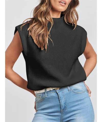 Women Casual Mock Neck Knit Sweater Vest Sleeveless Ribbed Pullover Tank Tops Solid Basic Knitwear 01-mock Neck Black $10.17 ...