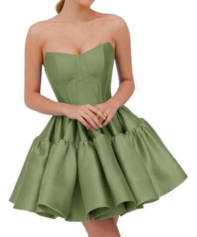 Women's Satin Homecoming Short Dresses Strapless Short Prom Cocktail Dresses for Teens Formal Evening Ball Gowns Bean Green $...