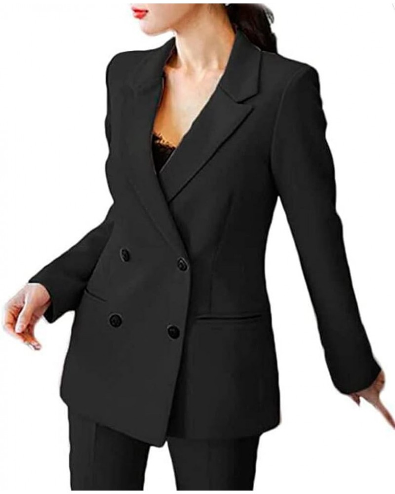 Women's Regular Fit Office Work Suit Double Breasted Business Suit 2 PC Prom Suit Blazer Pants Outfit Set Casual Wear Black $...