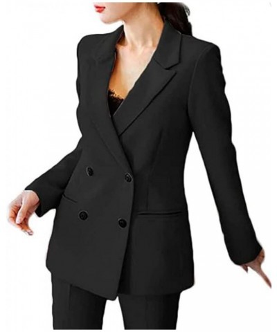 Women's Regular Fit Office Work Suit Double Breasted Business Suit 2 PC Prom Suit Blazer Pants Outfit Set Casual Wear Black $...