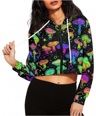 Women's Y2K Hoodies Casual Long Sleeve Zip Up Drawstring Cropped Hoodie Hooded Crop Jacket Top with Pockets Colorful Mushroom...