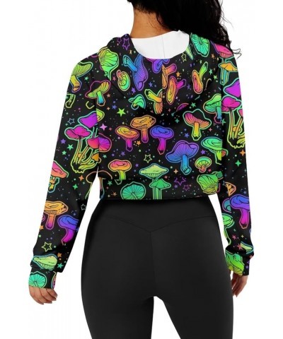 Women's Y2K Hoodies Casual Long Sleeve Zip Up Drawstring Cropped Hoodie Hooded Crop Jacket Top with Pockets Colorful Mushroom...