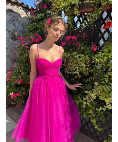 Spaghetti Straps Tulle Sweetheart Prom Dresses with Pockets Tea Length Formal Evening Gowns for Women Sage Green $23.22 Dresses