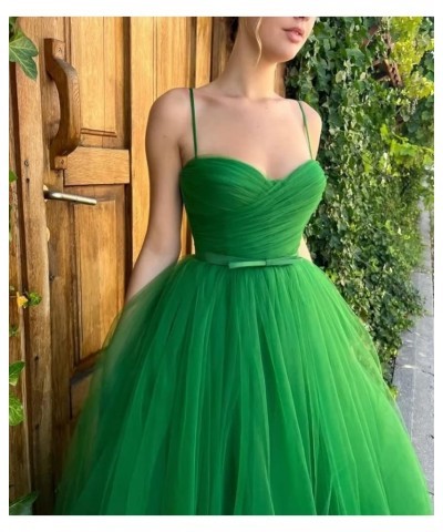 Spaghetti Straps Tulle Sweetheart Prom Dresses with Pockets Tea Length Formal Evening Gowns for Women Sage Green $23.22 Dresses