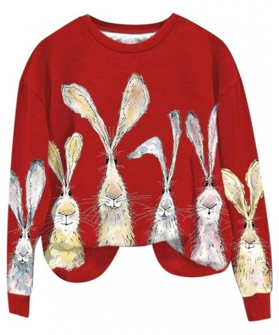 Happy Easter Sweatshirt women's watercolor bunny print long sleeve sweatshirt Cute Bunny Rabbit Graphic Tees Pullover Red $10...