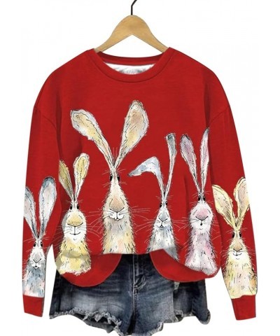 Happy Easter Sweatshirt women's watercolor bunny print long sleeve sweatshirt Cute Bunny Rabbit Graphic Tees Pullover Red $10...