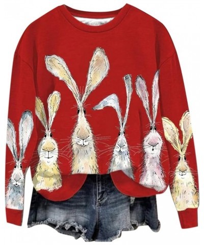 Happy Easter Sweatshirt women's watercolor bunny print long sleeve sweatshirt Cute Bunny Rabbit Graphic Tees Pullover Red $10...