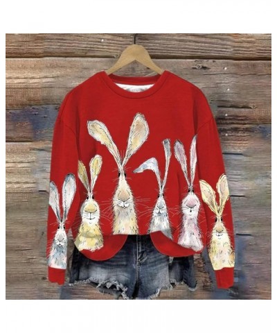 Happy Easter Sweatshirt women's watercolor bunny print long sleeve sweatshirt Cute Bunny Rabbit Graphic Tees Pullover Red $10...