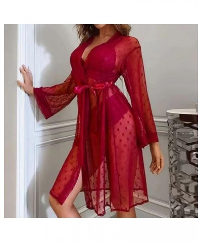 Plus Size Lingerie for Women Lace Floral Strap Nightgown Sexy Halter V Neck Babydolls Chemise Mesh Sleepwear 05-red $8.63 Lin...