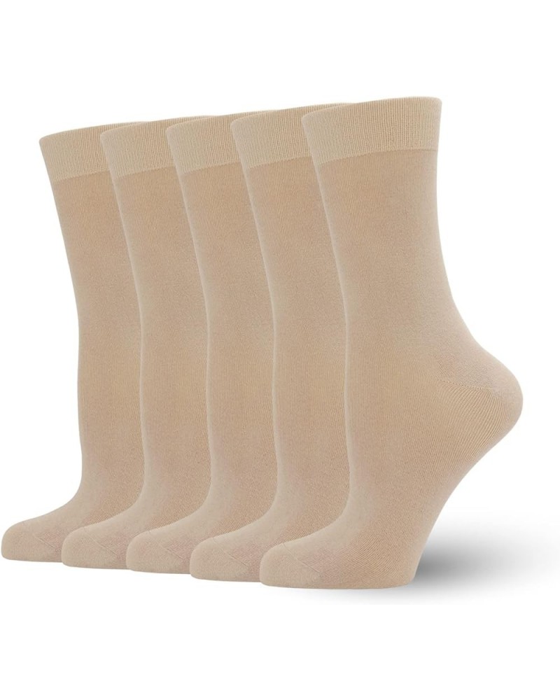 Women's Soft Thin Viscose Bamboo Crew Socks, Fit Stretchy Casual, Business, Dress Calf Sock 5 Pairs Light Beige $9.20 Socks