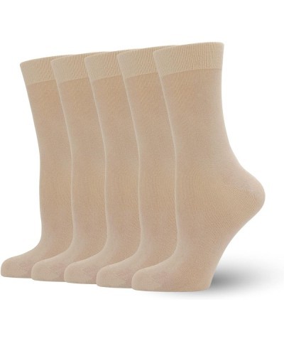 Women's Soft Thin Viscose Bamboo Crew Socks, Fit Stretchy Casual, Business, Dress Calf Sock 5 Pairs Light Beige $9.20 Socks