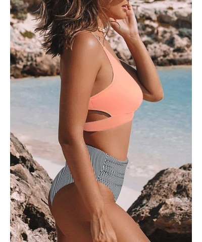 Women's Twist Front Bikini Set Wrap 2 Piece Bathing Suit Padded Swimsuits A-pink Striped $18.01 Swimsuits