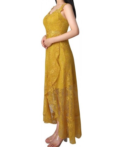 Womens Floral Lace Spaghetti Strap Applique Ruffle Split Formal Evening Gown Wedding A-line Maxi Dress Yellow Floral Lace $33...