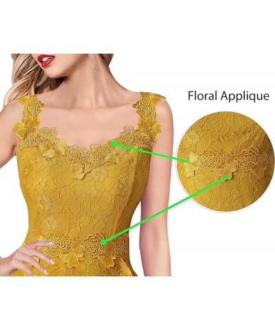 Womens Floral Lace Spaghetti Strap Applique Ruffle Split Formal Evening Gown Wedding A-line Maxi Dress Yellow Floral Lace $33...