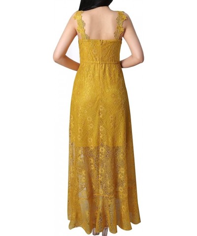 Womens Floral Lace Spaghetti Strap Applique Ruffle Split Formal Evening Gown Wedding A-line Maxi Dress Yellow Floral Lace $33...