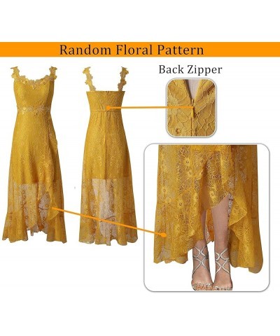 Womens Floral Lace Spaghetti Strap Applique Ruffle Split Formal Evening Gown Wedding A-line Maxi Dress Yellow Floral Lace $33...