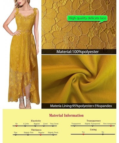 Womens Floral Lace Spaghetti Strap Applique Ruffle Split Formal Evening Gown Wedding A-line Maxi Dress Yellow Floral Lace $33...