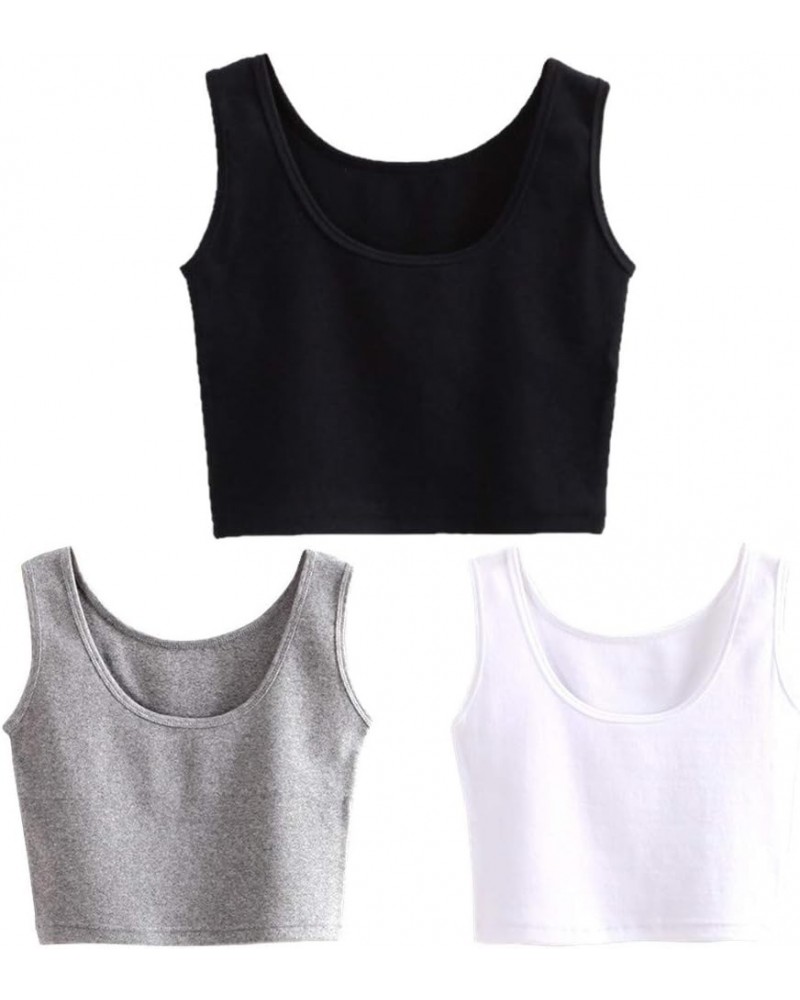 Short Yoga Dance Athletic Tank Crop Tops Shirts for Women or Teens(3 Pack) Black White Grey $13.76 Activewear