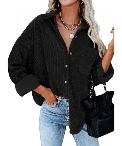 Womens Corduroy Button Down Shirts Boyfriend Long Sleeve Oversized Blouses Tops 1a Black $18.19 Blouses