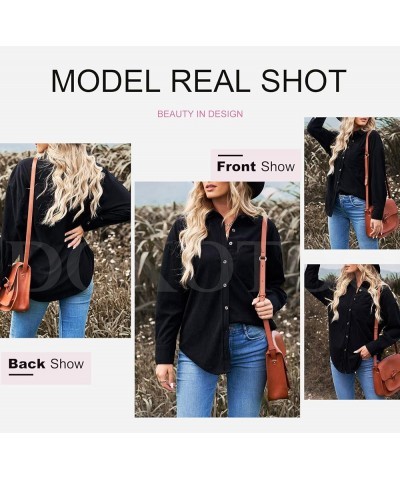 Womens Corduroy Button Down Shirts Boyfriend Long Sleeve Oversized Blouses Tops 1a Black $18.19 Blouses