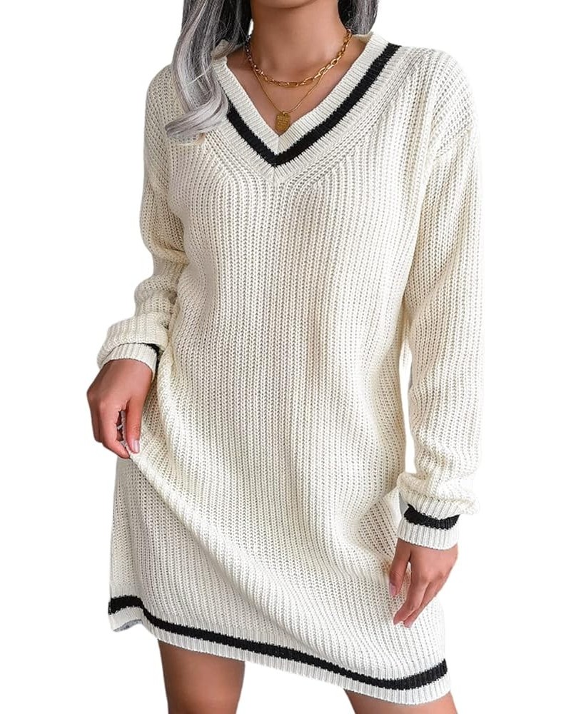 Women Sweater Dresses Cocktail V Neck Knitted Dress Sweater Sheath Dress B-white(v Neck) $25.19 Sweaters