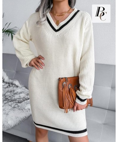 Women Sweater Dresses Cocktail V Neck Knitted Dress Sweater Sheath Dress B-white(v Neck) $25.19 Sweaters