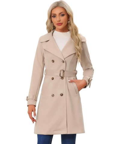 Women's Faux Suede Trench Coat Jacket Classic 2023 Fall Winter Double Breasted Overcoat Apricot Pink $31.08 Coats